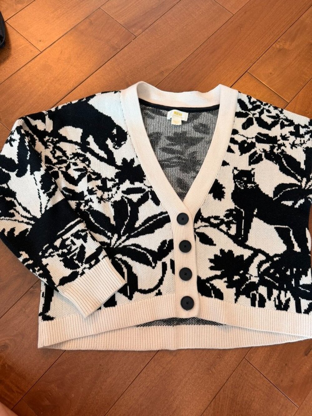 Maeve Anthropologie Black Cream Graphic Cardigan Sweater M